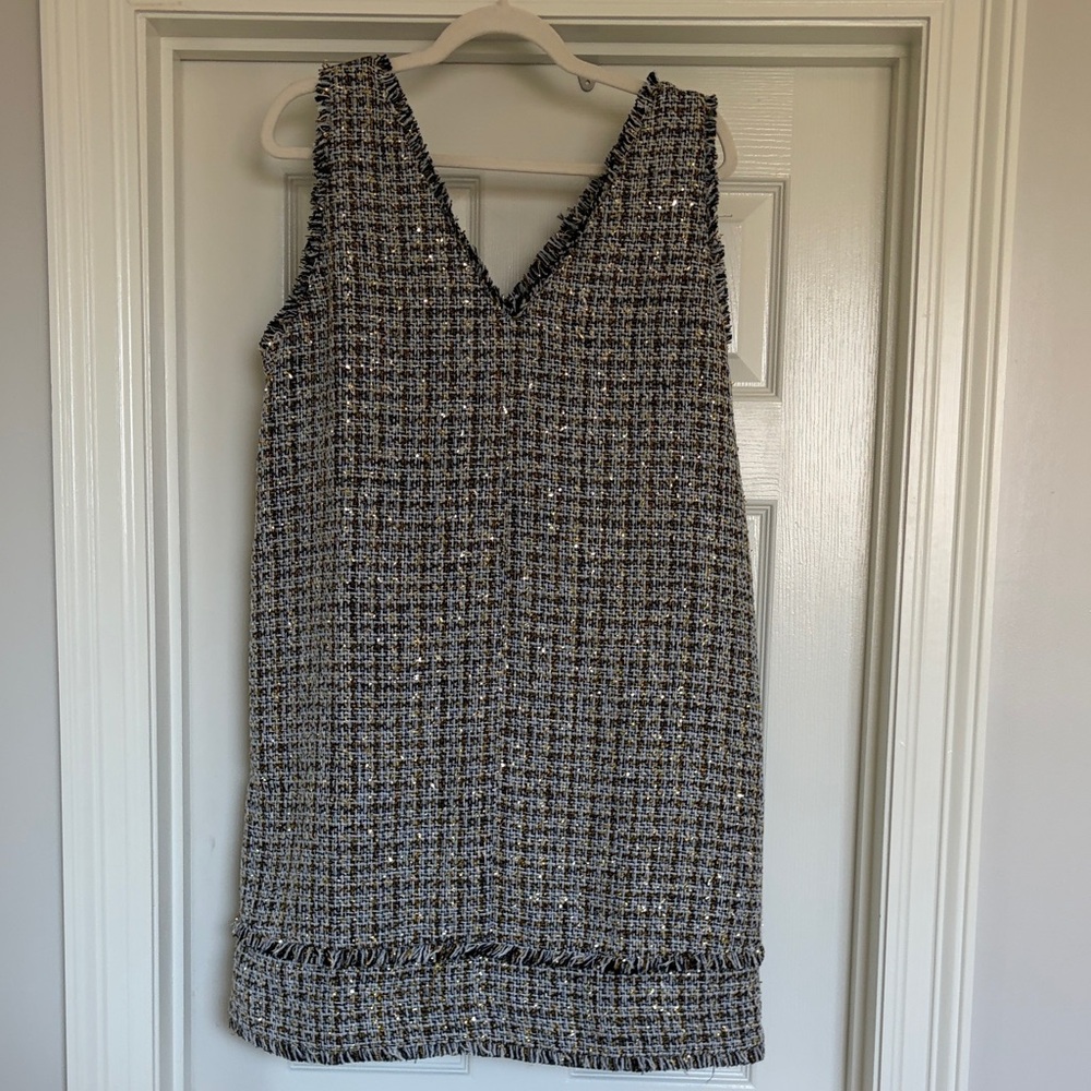 LOFT navy white and gold tweed mini dress size XL never worn